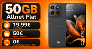 Motorola Edge 70 512GB mit 50GB Allnet Flat und 50€ Wechselbonus nur 19.99€ monatlich