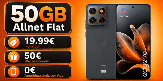 Motorola Edge 70 512GB mit 50GB Allnet Flat und 50€ Wechselbonus nur 19.99€ monatlich