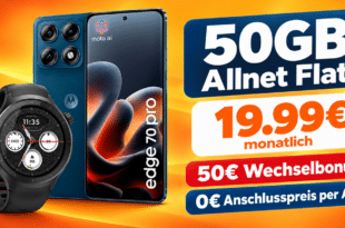 Motorola Edge 70 Pro & Motorola Moto Watch mit 50GB Allnet Flat & 50€ Wechselbonus nur 19.99€ monatlich