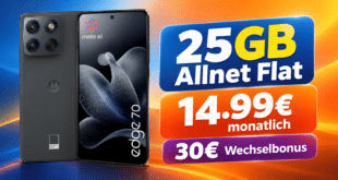 Motorola Edge 70 für einmalig 60€ mit 25GB Allnet Flat & 30€ Wechselbonus nur 14.99€ monatlich