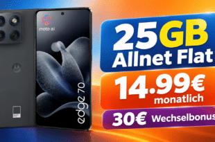 Motorola Edge 70 für einmalig 60€ mit 25GB Allnet Flat & 30€ Wechselbonus nur 14.99€ monatlich