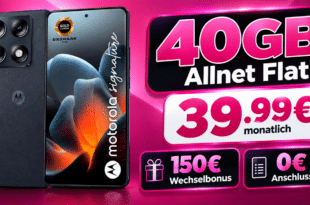 Motorola Signature 512GB für einmalig 48€ mit 40GB Allnet Flat und 150€ Wechselbonus nur 39.99€ monatlich