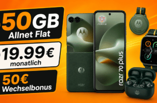 Motorola razr 70 plus & Moto Buds Loop & Moto Watch & Moto Tag für einmalig 100€ mit 50GB Allnet Flat und 50€ Wechselbonus nur 19.99€ monatlich