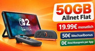 Nintendo Switch 2 für einmalig 15€ mit 50GB Allnet Flat & 50€ Wechselbonus nur 19.99€ monatlich