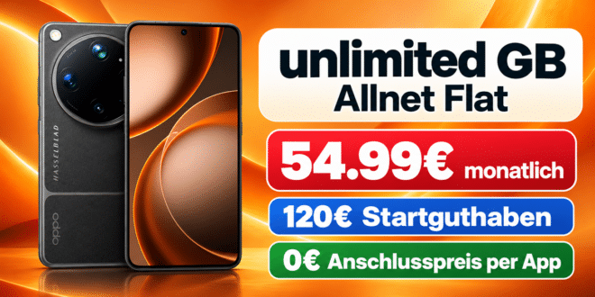 OPPO Find X9 Ultra für einmalig 489 Euro mit Vodafone unlimited Allnet Flat & 120€ Startguthaben für 54.99 Euro monatlich