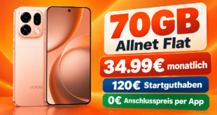 OPPO Find X9s 512GB für einmalig 139€ mit 70GB Allnet Flat & 120€ Startguthaben nur 34.99€ monatlich