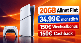 PS5 PlayStation 5 Slim - Digital Edition mit 20GB Allnet Flat & 150€ Wechselbonus & 150€ Cashback für 34.99€ monatlich
