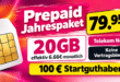 Prepaid Jahrespaket für 79.95€ - 20GB Allnet Flat im Telekom Netz monatlich für effektiv nur 6.66€