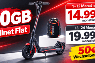 Red Bull E-Scooter & Red Bull Lautsprecher mit 20GB Allnet Flat nur 19.99€ monatlich - 12 Monate lang nur 14.99€ monatlich
