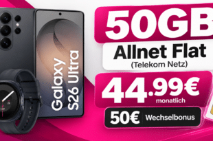 Samsung Galaxy S26 Ultra & Galaxy Watch9 für einmalig 199€ mit 50GB Allnet Flat & 50€ Wechselbonus nur 44.99€ monatlich