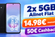 Samsung Galaxy A57 256GB für einmalig 49€ mit 2x5GB Allnet Flat & 50€ Cashback nur 14.98€ monatlich