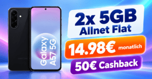 Samsung Galaxy A57 256GB für einmalig 49€ mit 2x5GB Allnet Flat & 50€ Cashback nur 14.98€ monatlich