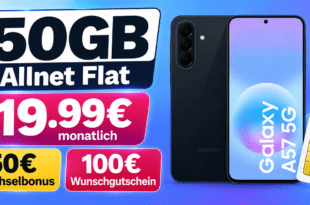 Samsung Galaxy A57 256GB für einmalig 39€ mit 50GB Allnet Flat & 50€ Wechselbonus und 100€ Wunschgutschein nur 19.99€ monatlich