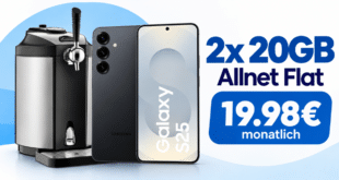 Samsung Galaxy S25 & CASO Bierzapfanlage Beer Master für einmalig 79€ mit 2x 20GB Allnet Flat nur 19.98€ monatlich