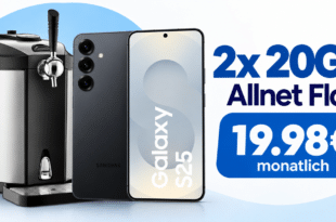 Samsung Galaxy S25 & CASO Bierzapfanlage Beer Master für einmalig 79€ mit 2x 20GB Allnet Flatrate nur 19.98€ monatlich