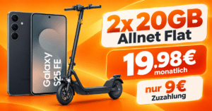 Samsung Galaxy S25 FE & Niu KQi 100F E-Scooter für einmalig 9€ mit 2x 20GB Allnet Flatrate nur 19.98€ monatlich
