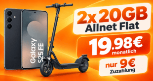 Samsung Galaxy S25 FE & Niu KQi 100F E-Scooter für einmalig 9€ mit 2x 20GB Allnet Flat nur 19.98€ monatlich