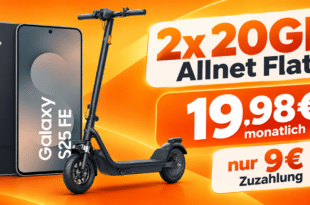 Samsung Galaxy S25 FE & Niu KQi 100F E-Scooter für einmalig 9€ mit 2x 20GB Allnet Flatrate nur 19.98€ monatlich