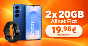 Samsung Galaxy S25 & Fitbit Charge 6 für einmalig 69€ mit 2x 20GB Allnet Flat nur 19.98€ monatlich