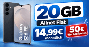 Samsung Galaxy S26 FE für einmalig 49€ (Einsendung Altgerät) mit 20GB Allnet Flat und 50€ Wechselbonus nur 14.99€ monatlich
