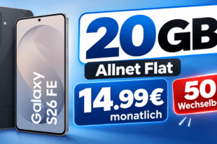 Samsung Galaxy S26 FE für einmalig 249€ mit 20GB Allnet Flat und 50€ Wechselbonus nur 14.99€ monatlich