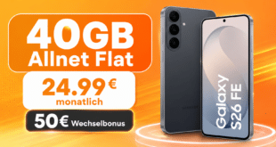 Samsung Galaxy S26 FE für einmalig 29€ mit 40GB Allnet Flat & 50€ Wechselbonus nur 24.99€ monatlich