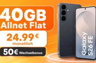 Samsung Galaxy S26 FE für einmalig 29€ mit 40GB Allnet Flat & 50€ Wechselbonus nur 24.99€ monatlich