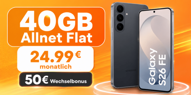 Samsung Galaxy S26 FE für einmalig 29€ mit 40GB Allnet Flat & 50€ Wechselbonus nur 24.99€ monatlich
