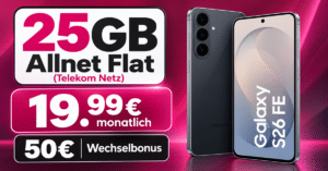 Samsung Galaxy S26 FE für einmalig 49€ (Einsendung Altgerät) mit 25GB Allnet Flat und 50€ Wechselbonus nur 19.99€ monatlich