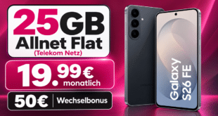 Samsung Galaxy S26 FE für einmalig 49€ (Einsendung Altgerät) mit 25GB Allnet Flat und 50€ Wechselbonus nur 19.99€ monatlich
