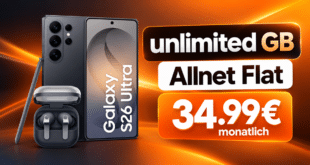 Samsung Galaxy S26 Ultra & Buds4 Pro für einmalig 309€ mit o2 unlimited Allnet Flat nur 34.99€ monatlich