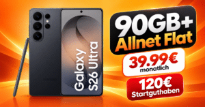 Samsung Galaxy S26 Ultra für einmalig 249€ mit 90GB+ Allnet Flat & 120€ Startguthaben nur 39.99€ monatlich