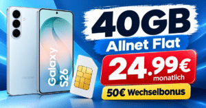 Samsung Galaxy S26 für einmalig 79€ mit 40GB Allnet Flat & 50€ Wechselbonus nur 24.99€ monatlich