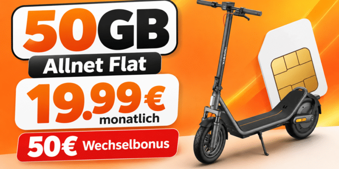 Xiaomi Electric Scooter 6 mit 50GB Allnet Flat & 50€ Wechselbonus nur 19.99 Euro monatlich