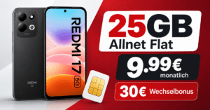 Xiaomi Redmi 17 5G für einmalig 59€ mit 25GB Allnet Flat & 30€ Wechselbonus nur 9.99€ monatlich