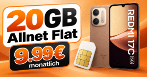 Xiaomi Redmi 17C 5G für einmalig 9€ mit 20GB Allnet Flat nur 9.99€ monatlich