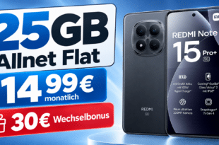Xiaomi Redmi Note 15 Pro+ 5G für einmalig 49€ mit 25GB Allnet Flat und 30€ Wechselbonus nur 14.99€ monatlich