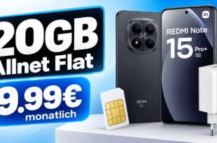 Xiaomi Redmi Note 15 Pro+ & Xiaomi 67W HyperCharge für einmalig 49€ mit 20GB Allnet Flatrate nur 9.99€ monatlich