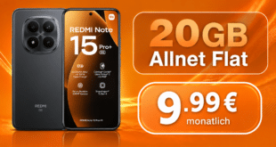 Xiaomi Redmi Note 15 Pro+ 5G für einmalig 99€ mit 20GB Allnet Flat nur 9.99€ monatlich
