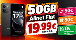 Xiaomi Redmi Note 17 Pro Max mit 50GB Allnet Flat & 50€ Wechselbonus & 50€ Wunschgutschein nur 19.99€ monatlich