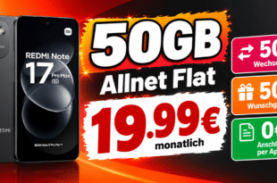 Xiaomi Redmi Note 17 Pro Max mit 50GB Allnet Flatrate & 50€ Wechselbonus & 50€ Wunschgutschein nur 19.99€ monatlich
