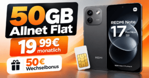 Xiaomi Redmi Note 17 Pro Max für einmalig 49€ mit 50GB Allnet Flatrate & 50€ Wechselbonus nur 19.99€ monatlich