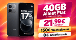 Xiaomi Redmi Note 17 Pro mit 40GB Allnet Flat & 150€ Rufnummernmitnahmebonus nur 21.99€ monatlich