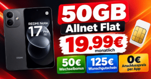 Xiaomi Redmi Note 17 Pro mit 50GB Allnet Flat & 50€ Wechselbonus & 125€ Wunschgutschein nur 19.99€ monatlich