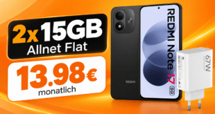 Xiaomi Redmi Note 17 & Xiaomi 67W HyperCharge mit 2x 15GB Allnet Flat nur 13.98€ monatlich
