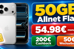 iPhone 17 Pro Max für einmalig 159€ mit 50GB Allnet Flat & 50€ Wechselbonus und 200€ Cashback für nur 54.98€ monatlich