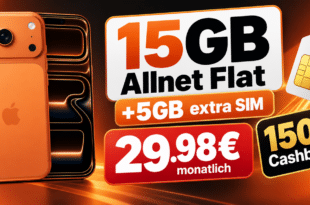 iPhone 17 Pro für einmalig 349€ mit 15GB Allnet Flat & 150€ Cashback nur 29.98€ monatlich