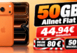 iPhone 17 Pro für einmalig 249€ mit 50GB Allnet Flatrate und 80€ Cashback nur 44.94 Euro monatlich