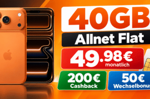 iPhone 17 Pro für einmalig 149€ mit 40GB Allnet Flatrate & 50€ Wechselbonus & 200€ Cashback nur 49.98€ monatlich