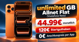 iPhone 17 Pro für einmalig 249€ mit unlimited Allnet Flat & 120€ Startguthaben nur 44.99€ monatlich